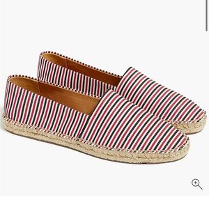 New J Crew Striped Canvas Slip On Espadrilles Red Black & White Summer Nautical